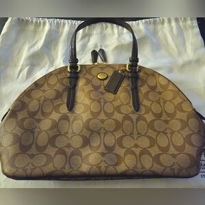 Coach Peyton Cora F24606 Tan Signature Coated Canvas Domed Satchel Shoulder Bag